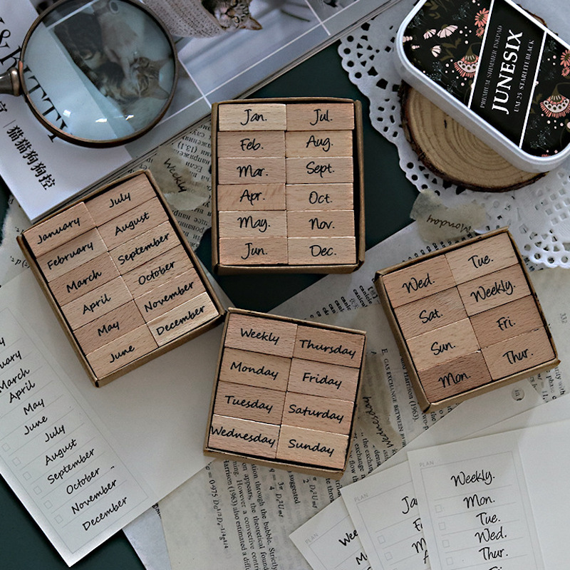 Rubber Date Stamp - Drewniane stempelki z arabskimi cyframi, datą